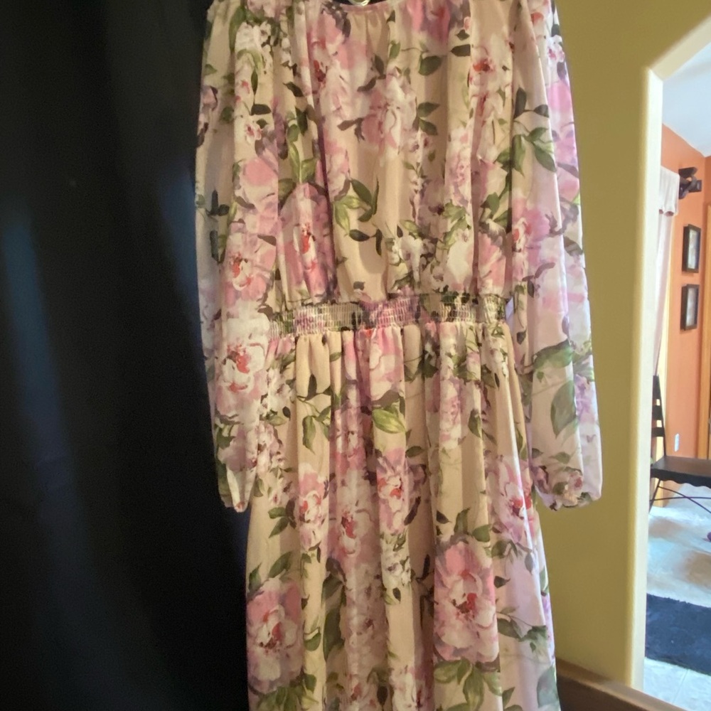 Lane Bryant Pink Floral Bishop Sleeve Sundress